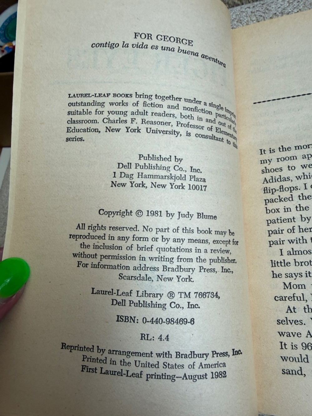 Vintage Judy Blume, Tiger Eyes Paperback, copyright 1981, printed 1982 - Picture 6 of 6